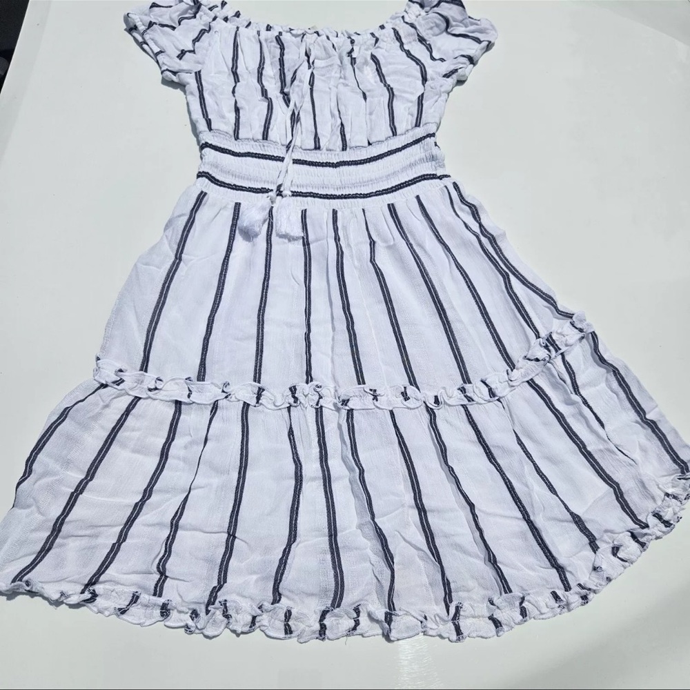 American Eagle Women's Mini Dress Sz S Striped White Elastic Waist Tassel Lined